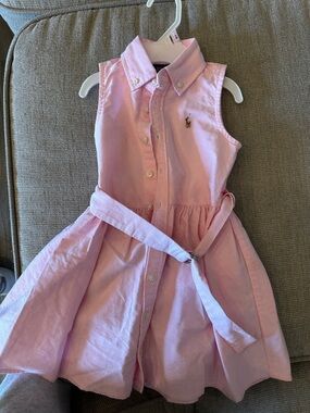 Ralph Lauren Light Pink Sleeveless Button-Front Dress with Belt